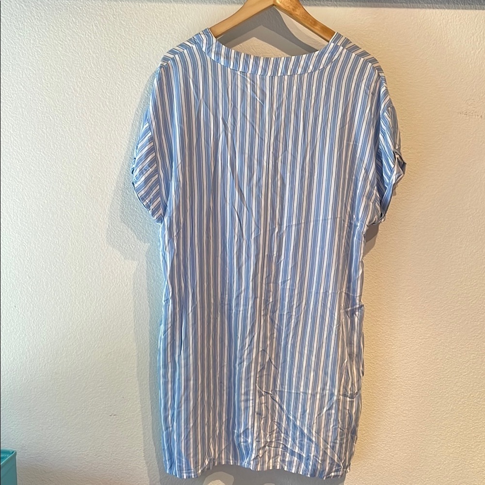 Gap Blue Striped V Neck Cap Cuff Sleeve Mini Dress with Pockets - Picture 5 of 8
